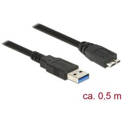 Delock USB kabel USB 3.2 Gen1 USB-A zástrčka, USB Micro-B 3.0 zástrčka 0.50 m černá pozlacené kontakty 85071