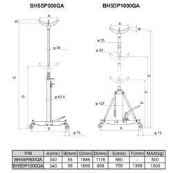 Bahco BH5SP500QA hydraulický tyčový zvedák 500 kg min./max.výška: 1.175 cm - 1.985 m