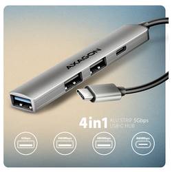 AXAGON HUE-STC USB Hub 4 porty USB-C®, USB-A USB 3.2 Gen1 5 GBit/s s hliníkovým krytem stříbrná