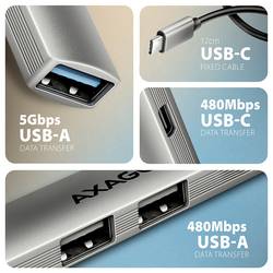 AXAGON HUE-STC USB Hub 4 porty USB-C®, USB-A USB 3.2 Gen1 5 GBit/s s hliníkovým krytem stříbrná
