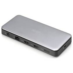 Digitus USB-C® dokovací stanice DA-70917 vč. funkce nabíjení, integrovaná čtečka karet, Podporuje rozlišení 8K při frekvenci 30 Hz (1x) / 4K při 30 Hz (2x)