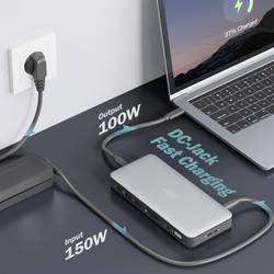 Digitus USB-C® dokovací stanice DA-70917 vč. funkce nabíjení, integrovaná čtečka karet, Podporuje rozlišení 8K při frekvenci 30 Hz (1x) / 4K při 30 Hz (2x)