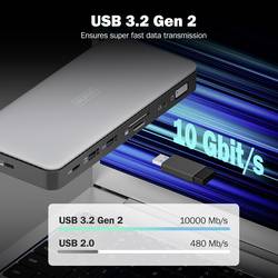 Digitus USB-C® dokovací stanice DA-70917 vč. funkce nabíjení, integrovaná čtečka karet, Podporuje rozlišení 8K při frekvenci 30 Hz (1x) / 4K při 30 Hz (2x)