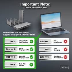 Digitus USB-C® dokovací stanice DA-70917 vč. funkce nabíjení, integrovaná čtečka karet, Podporuje rozlišení 8K při frekvenci 30 Hz (1x) / 4K při 30 Hz (2x)