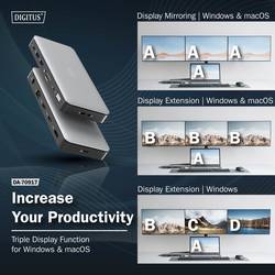 Digitus USB-C® dokovací stanice DA-70917 vč. funkce nabíjení, integrovaná čtečka karet, Podporuje rozlišení 8K při frekvenci 30 Hz (1x) / 4K při 30 Hz (2x)