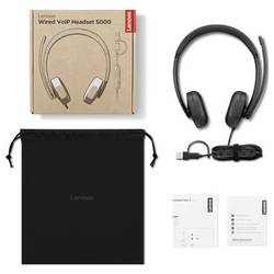 Lenovo LENOVO Wired VoIP Headset 5000 Teams Headset otevřená (On Ear) kabelová černá headset