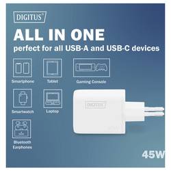 Digitus DA-10302 USB nabíječka, 1x USB A , 1x USB-C®, 45 W, bílá