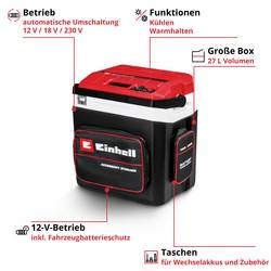 Einhell TE-COL 18/27 Li-Solo Aku chladicí box Energetická třída (EEK2021): D (A - G) termoelektrický (peltierův článek) 12 V, 18 V, 230 V černá, červená, bílá