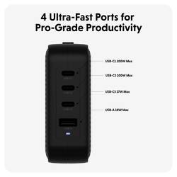 HYPER HyperJuice® 100W USB-C cestovní nabíječka, GaN, s adaptérem pro Evropu, s britským adaptérem, s americkým adaptérem, s adaptérem pro Čínu, 1x USB A , 3x