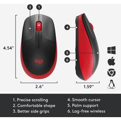 Logitech M190 optická myš, přenos bezdrátový, 3 tlačítko, 1000 dpi, červená