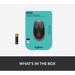 Logitech M190 optická myš, přenos bezdrátový, 3 tlačítko, 1000 dpi, červená