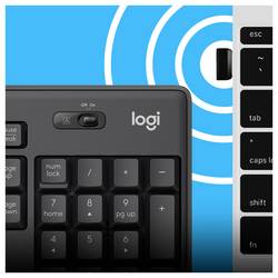 Logitech MK295 bezdrátový sada klávesnice a myše odolné proti stříkající vodě, s číselnou klávesnicí, ergonomická, Tiché klávesy US anglická, QWERTY grafit