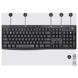 Logitech MK295 bezdrátový sada klávesnice a myše odolné proti stříkající vodě, s číselnou klávesnicí, ergonomická, Tiché klávesy US anglická, QWERTY grafit