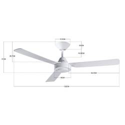 Bayside Calypso stropní ventilátor 45 W (Ø x v) 1220 mm x 310 mm bílá s nástěnným spínačem