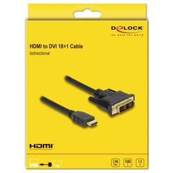 Delock DVI / HDMI kabel DVI-D 18 + 1 pól Zástrčka, Zástrčka HDMI-A 1.5 m černá 85583 třížilový stíněný, pozlacené kontakty DVI kabel