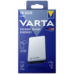 Varta Power Bank Energy 15000 powerbanka Li-Pol, 15000 mAh, USB-C®, microUSB, bílá/černá, Možnost současného nabíjení a vybíjení