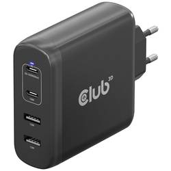 club3D CAC-1912 napájecí adaptér k notebooku, GaN, USB Power Delivery (USB-PD) , 2x USB A, 2x USB-C®, 100 W, Dodávka energie, černá