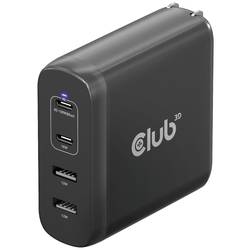 club3D CAC-1912 napájecí adaptér k notebooku, GaN, USB Power Delivery (USB-PD) , 2x USB A, 2x USB-C®, 100 W, Dodávka energie, černá
