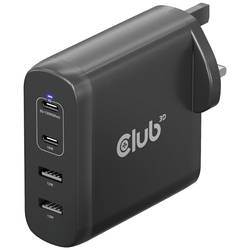 club3D CAC-1912 napájecí adaptér k notebooku, GaN, USB Power Delivery (USB-PD) , 2x USB A, 2x USB-C®, 100 W, Dodávka energie, černá