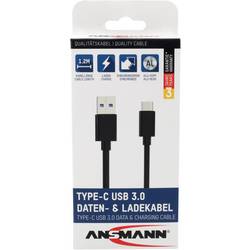 Ansmann USB kabel USB 3.2 Gen1 USB-A zástrčka, USB-C ® zástrčka 1.20 m černá hliníková zástrčka, krytí TPE, oboustranně zapojitelná zástrčka 1700-0080