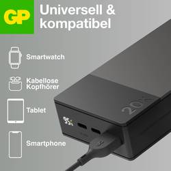 GP GPACCM20C000 powerbanka Li-Pol, 20000 mAh, USB-A, USB-C®, šedá