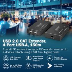 Digitus DA-73120 USB-A, USB 2.0, RJ45 USB extender přes síťový kabel RJ45 150 m