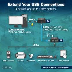 Digitus DA-73120 USB-A, USB 2.0, RJ45 USB extender přes síťový kabel RJ45 150 m