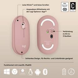 Logitech Pebble Mouse 2 M350s - TONAL ROSE - EMEA-808 optická myš, přenos Bluetooth®, 3 tlačítko, 400 dpi, 4000 dpi, růžová