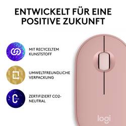 Logitech Pebble Mouse 2 M350s - TONAL ROSE - EMEA-808 optická myš, přenos Bluetooth®, 3 tlačítko, 400 dpi, 4000 dpi, růžová