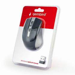 Gembird MUSW-4B-04-GB optická myš, přenos bezdrátový, 4 tlačítko, 1600 dpi, šedá, černá