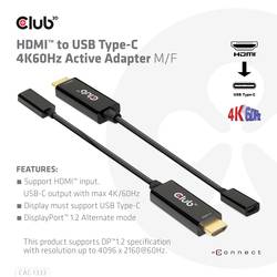 club3D HDMI / USB-C® kabel Zástrčka HDMI-A, USB-C ® zásuvka 0.22 m černá CAC-1333 HDMI kabel