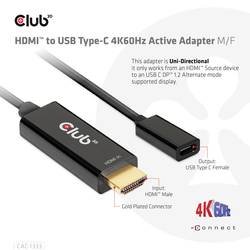 club3D HDMI / USB-C® kabel Zástrčka HDMI-A, USB-C ® zásuvka 0.22 m černá CAC-1333 HDMI kabel