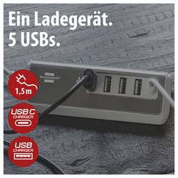 Brennenstuhl Brennenstuhl 1508230, Indoor, AC, 4,2 A, 1,5 m, Edelstahl, Weiß USB nabíječka, 4x USB A, 1x USB-C®, 20 W, Dodávka energie, stříbrná, bílá