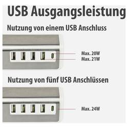 Brennenstuhl Brennenstuhl 1508230, Indoor, AC, 4,2 A, 1,5 m, Edelstahl, Weiß USB nabíječka, 4x USB A, 1x USB-C®, 20 W, Dodávka energie, stříbrná, bílá