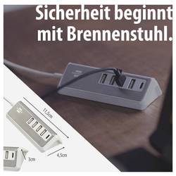 Brennenstuhl Brennenstuhl 1508230, Indoor, AC, 4,2 A, 1,5 m, Edelstahl, Weiß USB nabíječka, 4x USB A, 1x USB-C®, 20 W, Dodávka energie, stříbrná, bílá