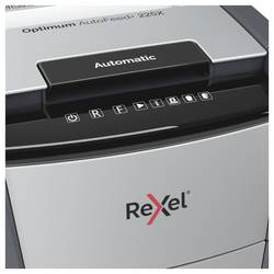 Rexel Optimum AutoFeed+ 225X skartovačka mikrořez 4 x 25 mm 60 l Počet listů (max.): 225 listů Křížový řez kancelářské sponky, sponky do sešívačky, kreditní