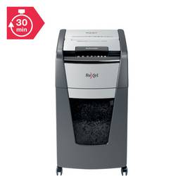 Rexel Optimum AutoFeed+ 225X skartovačka mikrořez 4 x 25 mm 60 l Počet listů (max.): 225 listů Křížový řez kancelářské sponky, sponky do sešívačky, kreditní