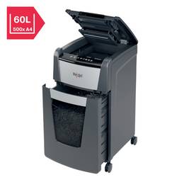 Rexel Optimum AutoFeed+ 225X skartovačka mikrořez 4 x 25 mm 60 l Počet listů (max.): 225 listů Křížový řez kancelářské sponky, sponky do sešívačky, kreditní