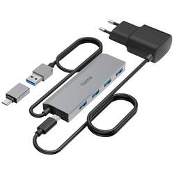 Hama 00200138 USB Hub 4 porty USB-A USB 3.2 Gen1 5 GBit/s s konektorem USB C šedá