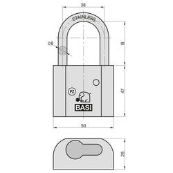 Basi PZ5090-0020 visací zámek 50 mm, mosaz, nerezová ocel