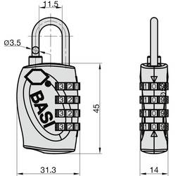 Basi 6100-0630 zámek na kufr na heslo, 31.3 mm, TSA, zinkový tlakový odlitek