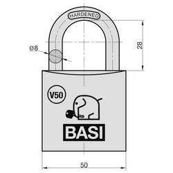 Basi V5090-0050 visací zámek na klíč, 50 mm, mosaz
