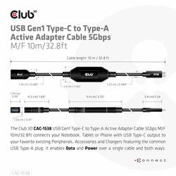 club3D USB adaptér USB 3.2 Gen1 USB-C ® zástrčka, USB-A zásuvka 10.00 m černá CAC-1538