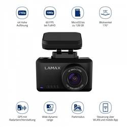 Lamax T10 kamera za čelní sklo s GPS, 170 ° zobrazení dat ve videu, G-senzor, WDR, záznam smyčky, automatický start, GPS s detekcí radaru, displej, akumulátor,