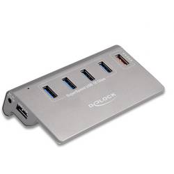 Delock 64182 USB Hub 4 + 1 port USB-A, DC zásuvka 3,5 mm USB 3.2 Gen2 10 GBit/s šedá 64182