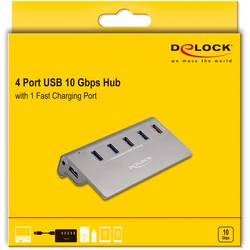 Delock 64182 USB Hub 4 + 1 port USB-A, DC zásuvka 3,5 mm USB 3.2 Gen2 10 GBit/s šedá 64182