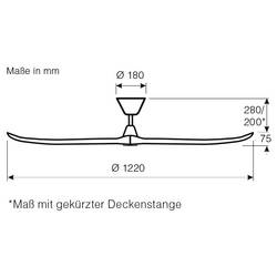 CasaFan ECO GENUINO 122 BN-NT stropní ventilátor 11.3 W (Ø x v) 1220 mm x 280 mm chrom s dálkovým ovládáním, vhodný i pro zimní provoz