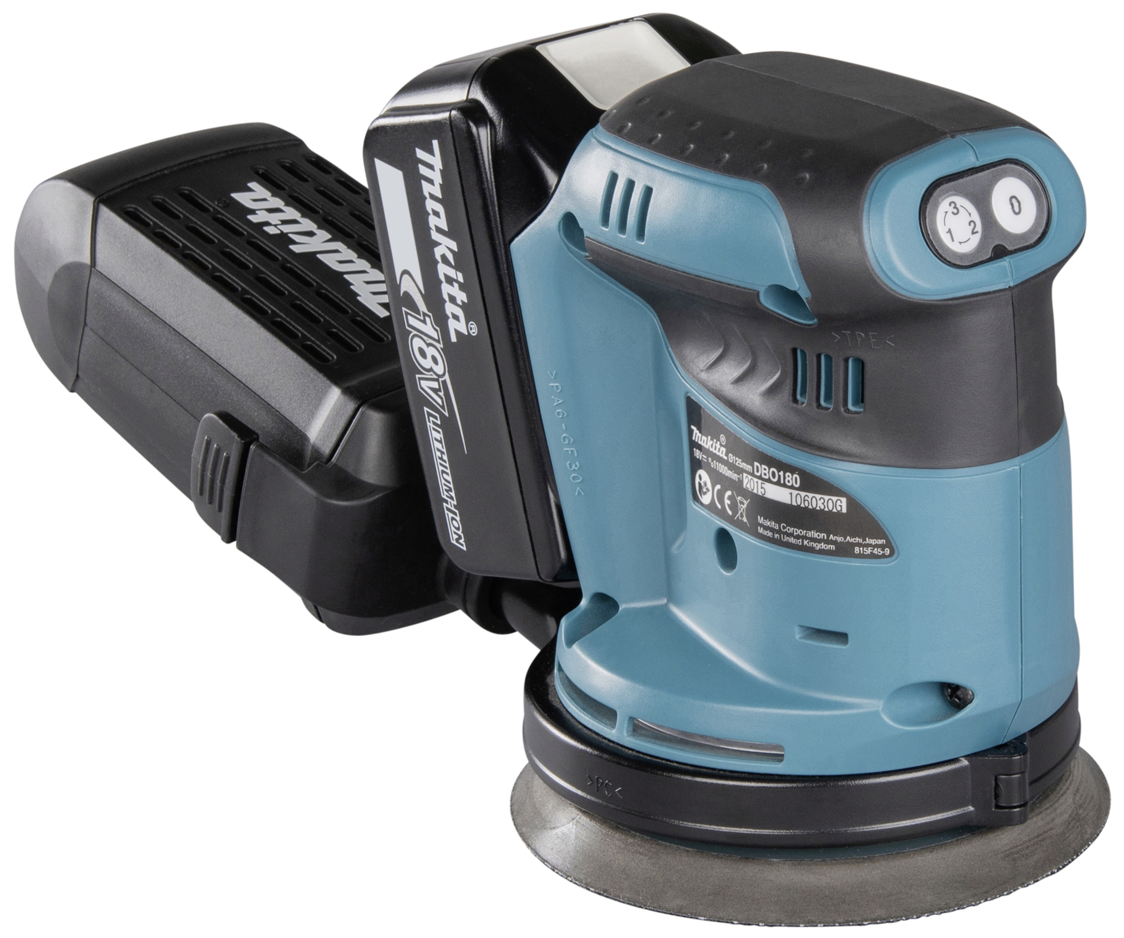 Makita Dbo180rtj DBO180RTJ akumulátorová excentrická bruska vč. 2x aku, vč. nabíječky 18 V Ø 125 mm