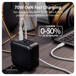 HYPER HyperJuice® 70W USB-C cestovní nabíječka, GaN, s adaptérem pro Evropu, s britským adaptérem, s americkým adaptérem, 1x USB A , 2x USB-C®, 70 W, Dodávka