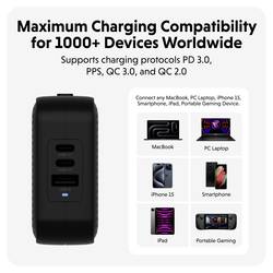 HYPER HyperJuice® 70W USB-C cestovní nabíječka, GaN, s adaptérem pro Evropu, s britským adaptérem, s americkým adaptérem, 1x USB A , 2x USB-C®, 70 W, Dodávka